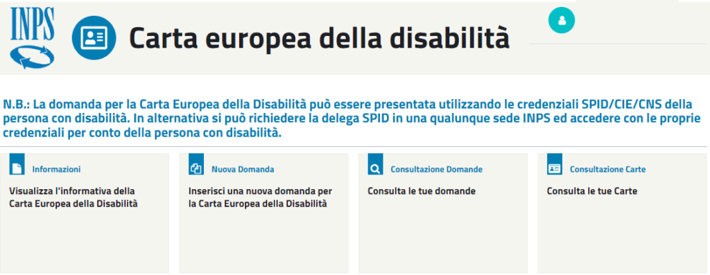 Come ottenere la disability card, l'immagine mostra come ottenerla ed attivarla sul sito web dell' INPS