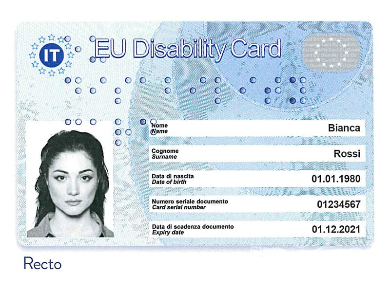 Come ottenere la disability card, l'immagine mostra la carta per beni e servizi per disabili