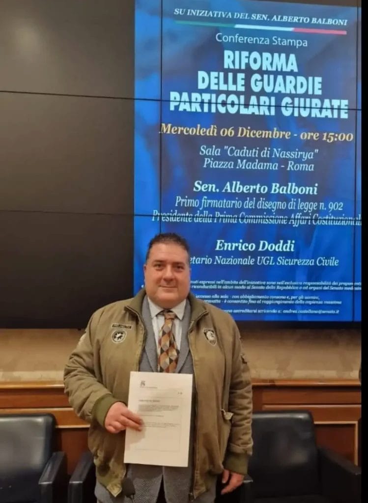 Massimiliano Rossato all'evento per la riforma delle Guardie Giurate